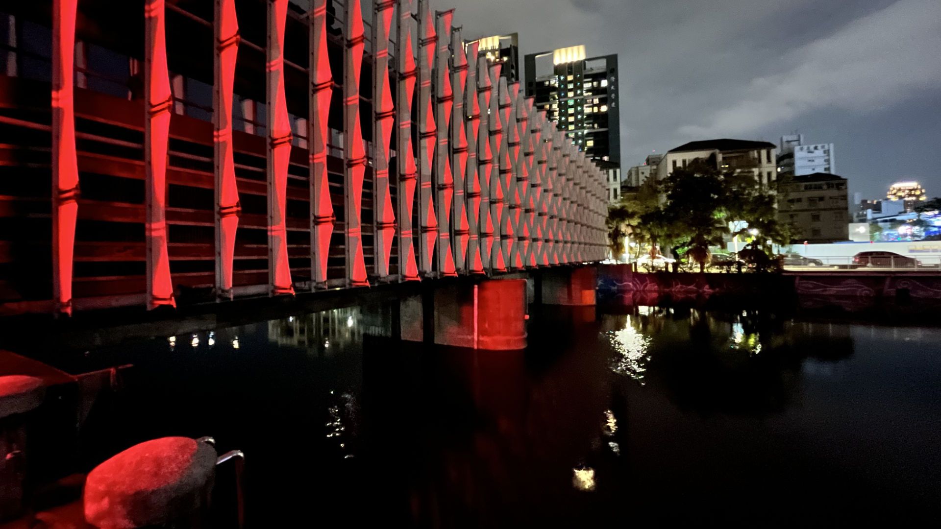 An industrial structure spanning Love River.