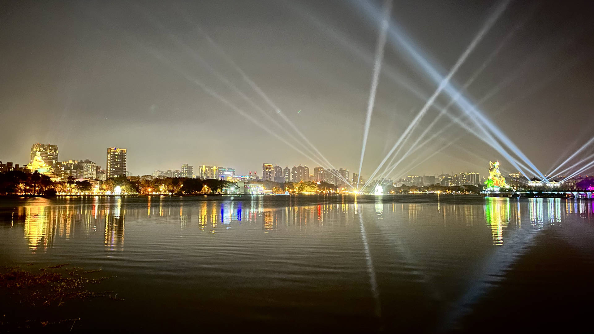 The 2023 Kaohsiung Lantern Festival light show across Lotus Pond.