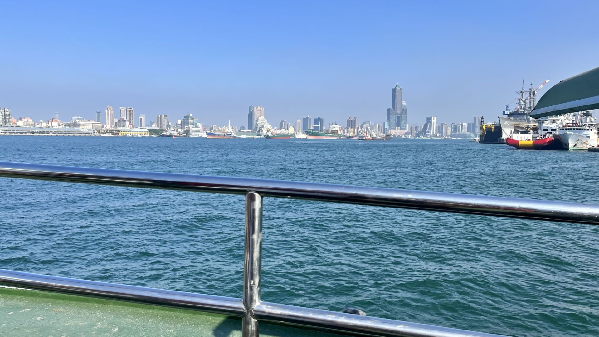 View of Kaohsiung from the top deck of the Cijin Island ferry.