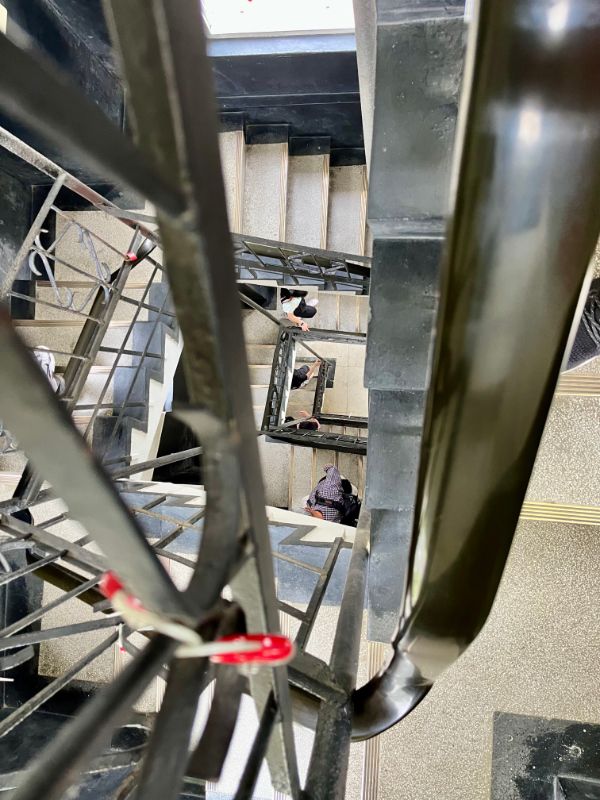 Looking down the tower staircase, from near the top.