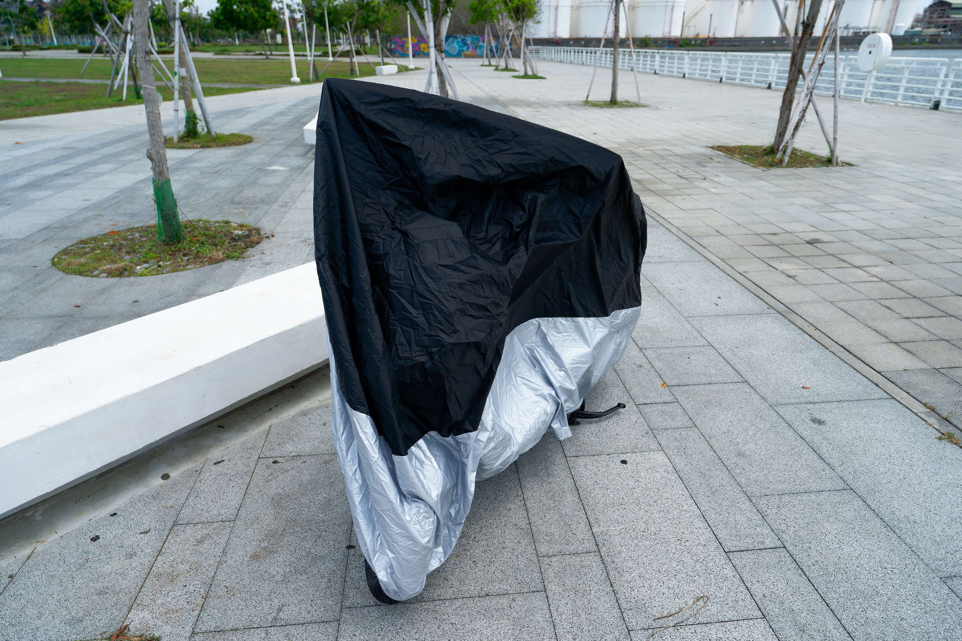 A rain cover on a scooter in Taiwan.
