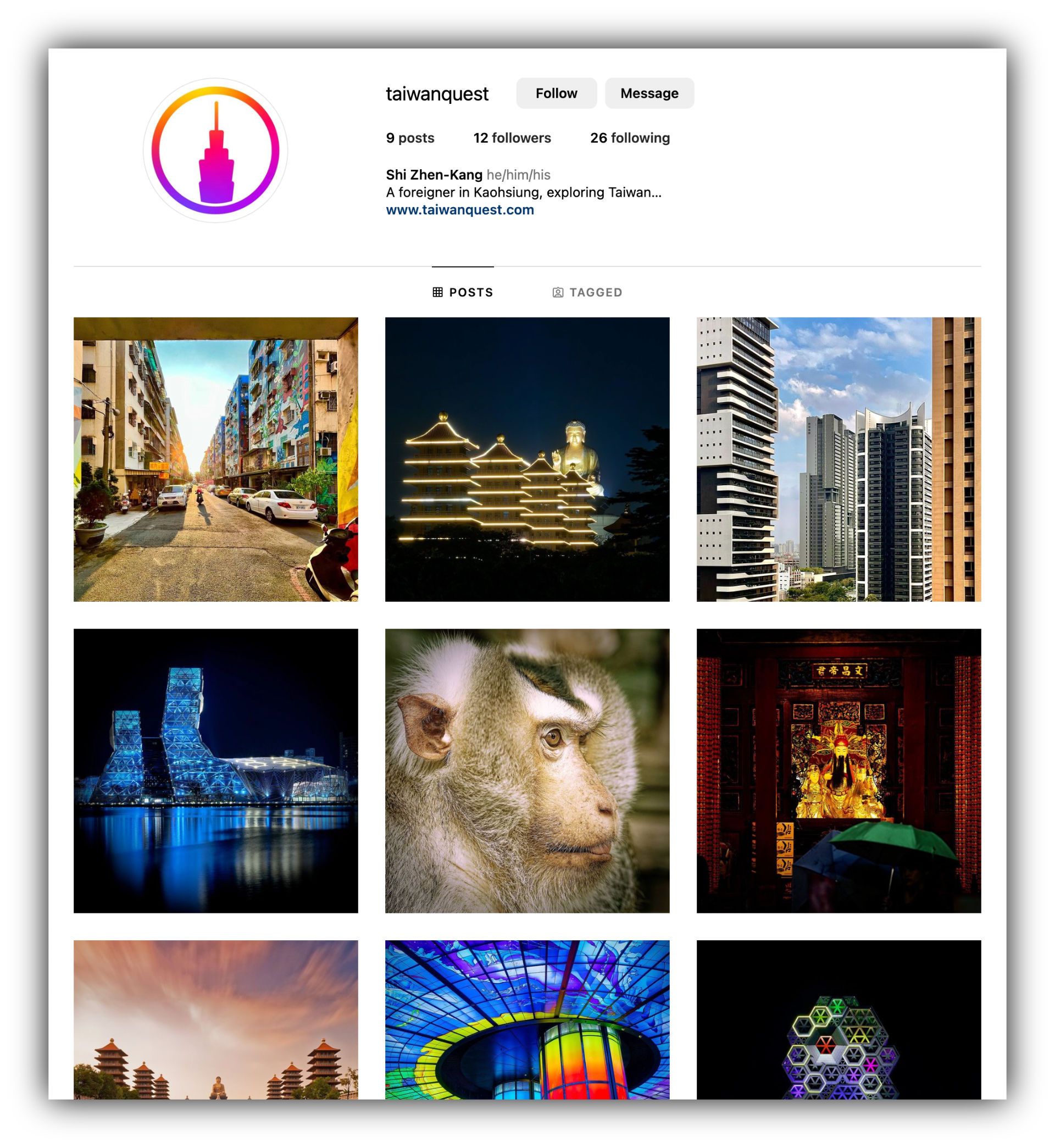 Screenshot of the Taiwan Quest Instagram account.