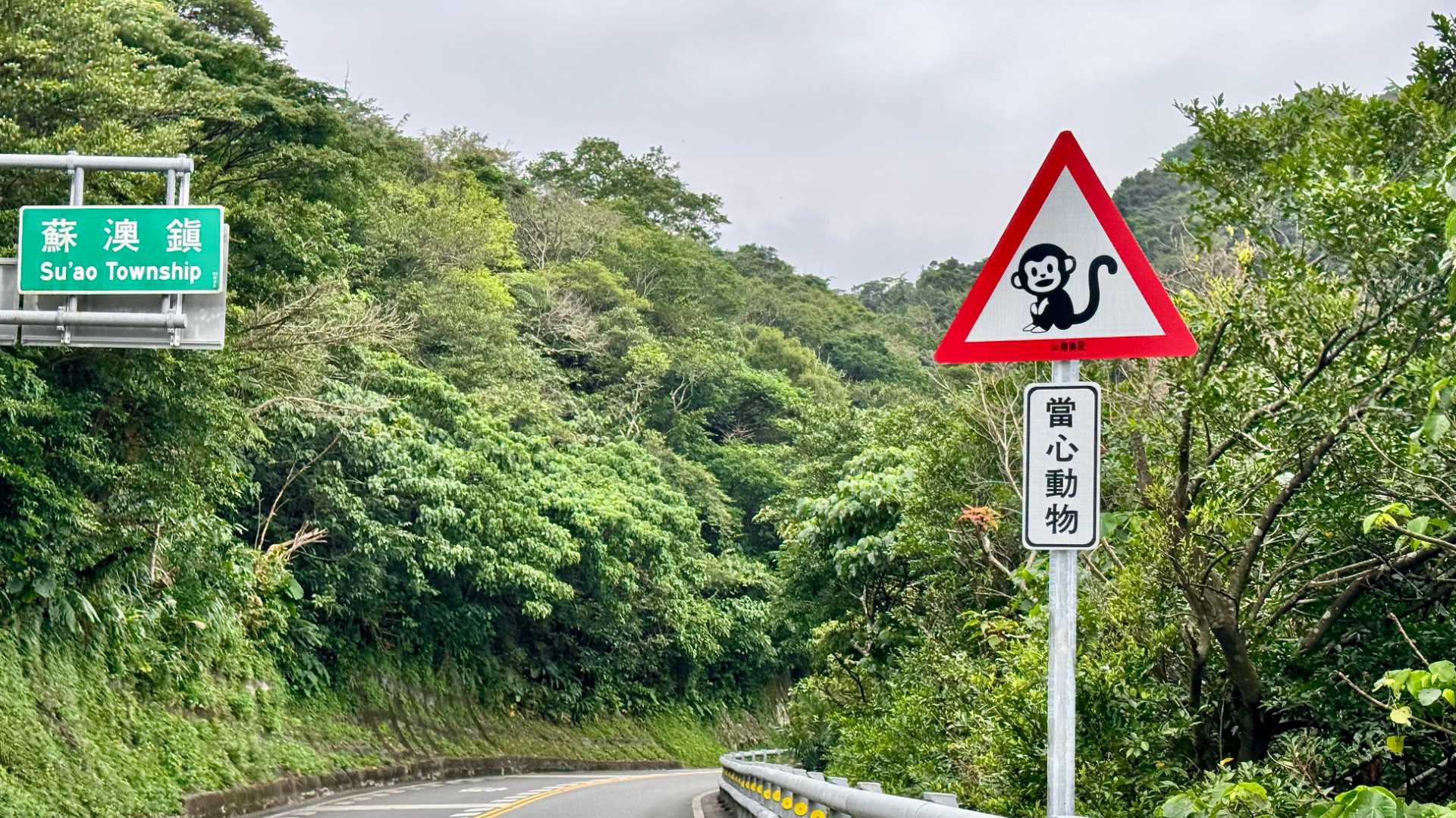 A roadsign showing a monkey.