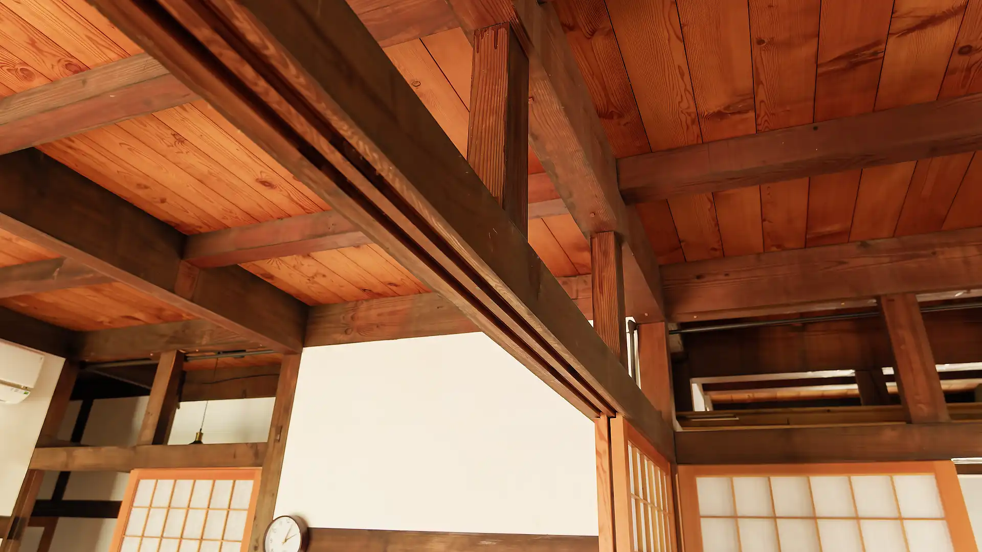 A wooden frame to guide sliding shoji doors.