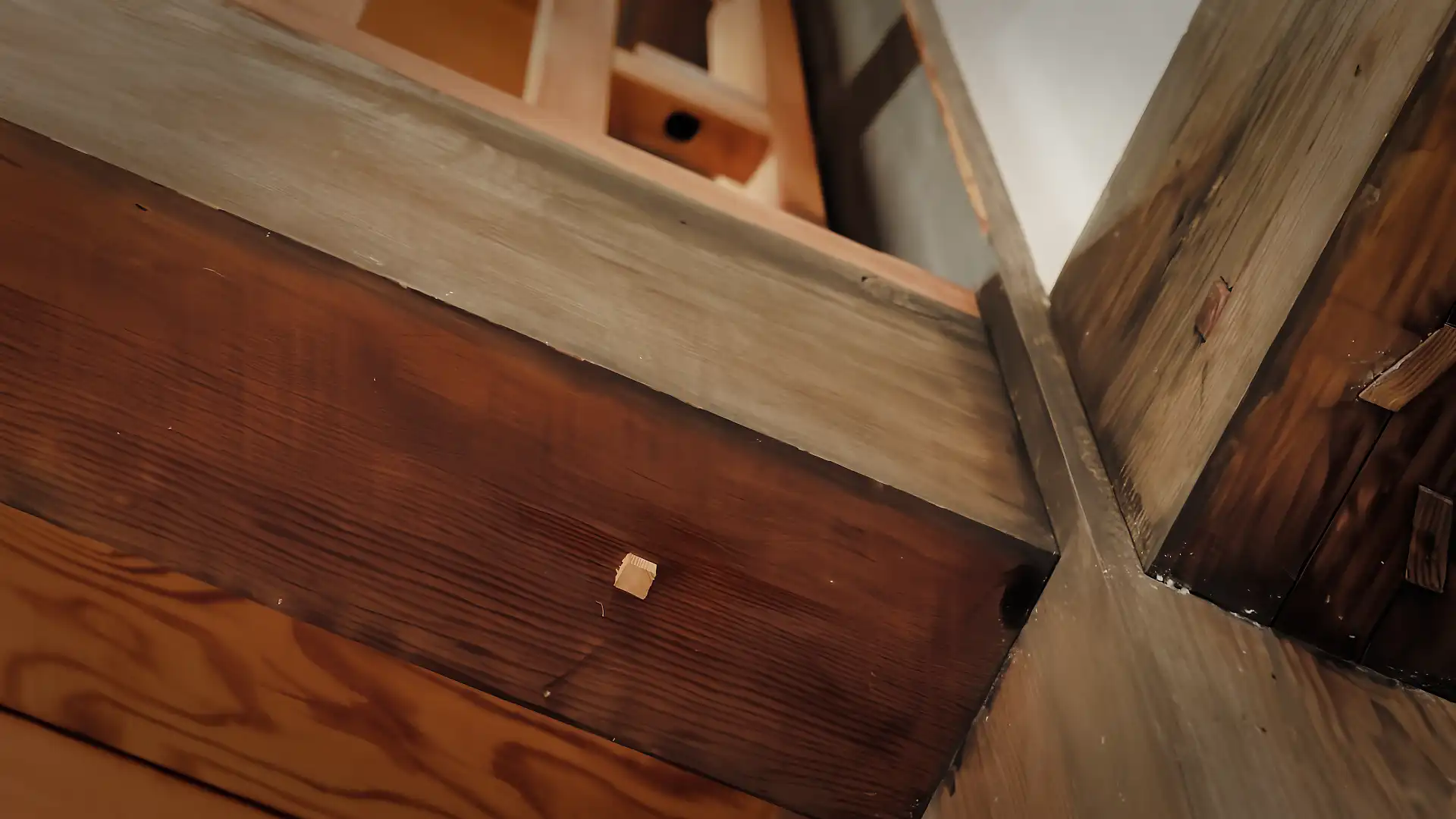 Close-up of wooden joints.