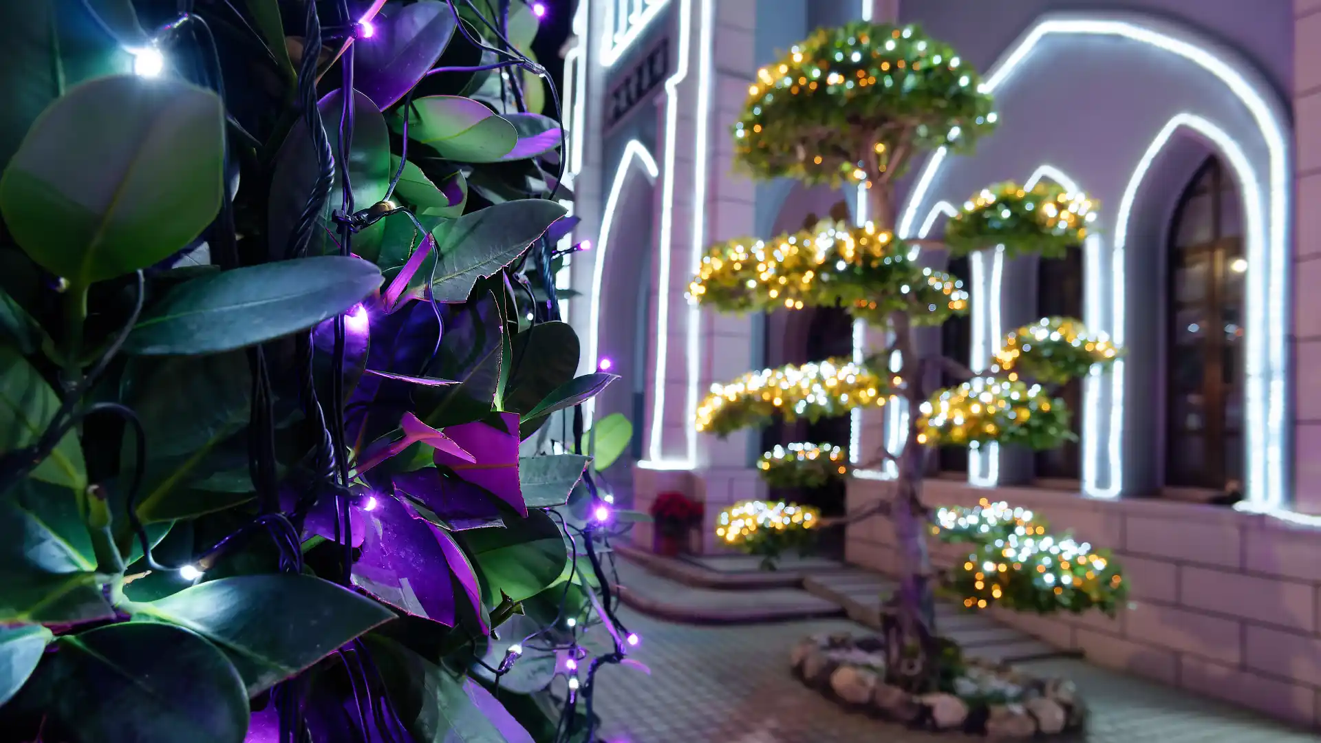 Close-up of some of the Christmas lights used to decorate Yancheng Presbyterian Church in Kaoshiung, Taiwan.